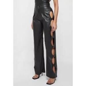 Maniere De Voir Vegan Leather Popper Trousers Black Side Snap 6 Love Island Goth